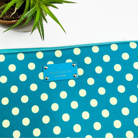 KATE SPADE Teal Blue Polka Dot Laptop Case Padded Zip Sleeve Protective Case - Picture 3 of 6